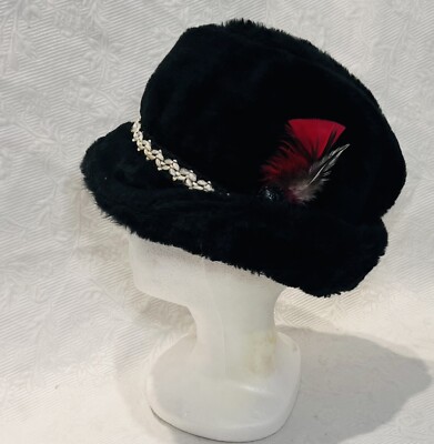 Traveler Country Gentleman Hat Faux Fur Red Feather Mens Medium Union Made Vtg