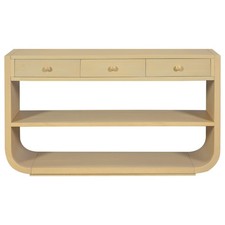Modern Curved Console Table Entryway Table w/ 3 Storage Drawers 2 Open Shelves