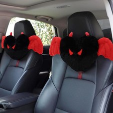 2 Pcs Heart Shaped Car Headrest Pillow Devil Angel Wings Neck Pillow Cute C...