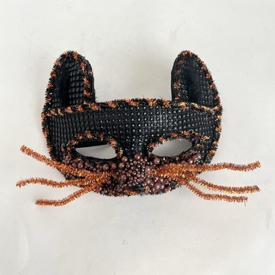 Pussycat Black & Orange Eye Mask Sexy Kitty Halloween Mardi Gras Cosplay