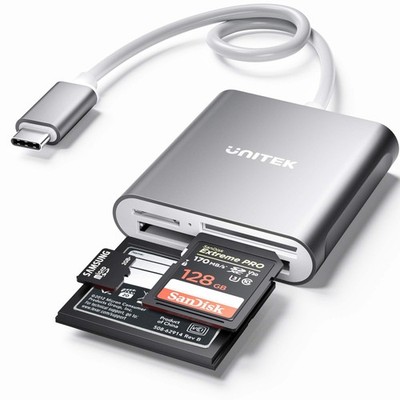 Unitek USB C SD Card Reader, Aluminum 3-Slot 2.4 x 2.3 x 0.6, C Silver 