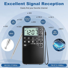 Battery Operated Portable Pocket AM/FM Radio Digital Tuning Loud Speaker Outdoor