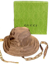 NUOVO CON SCATOLA SPLENDIDO CAPPELLO DA UOMO GUCCI MONOGRAM SECCHIELLO TAGLIA L