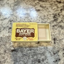Bayer Aspirin Advertising container 12 Tablets Collectible 1989 Yellow Brown