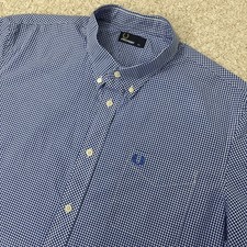 Fred Perry Gingham Check Shirt Mens 2XL XXL Blue and White Short Sleeve Mod 60s