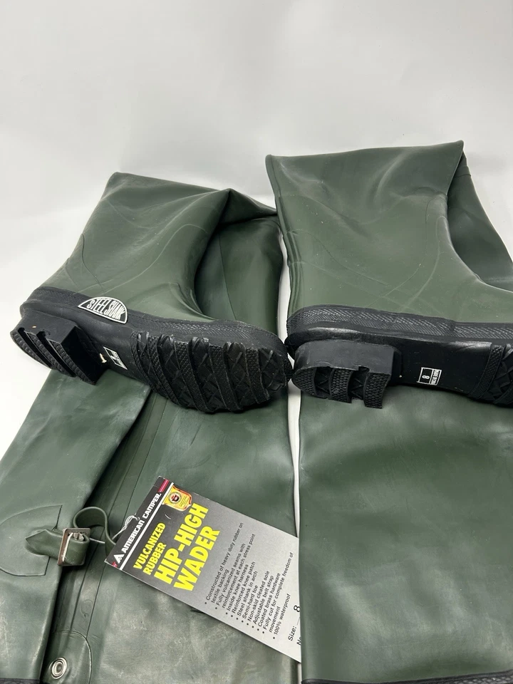 American Camper Vulcanized rubber hip Waders Waterproof size 8 Steel Shank Green - Image 4 of 4
