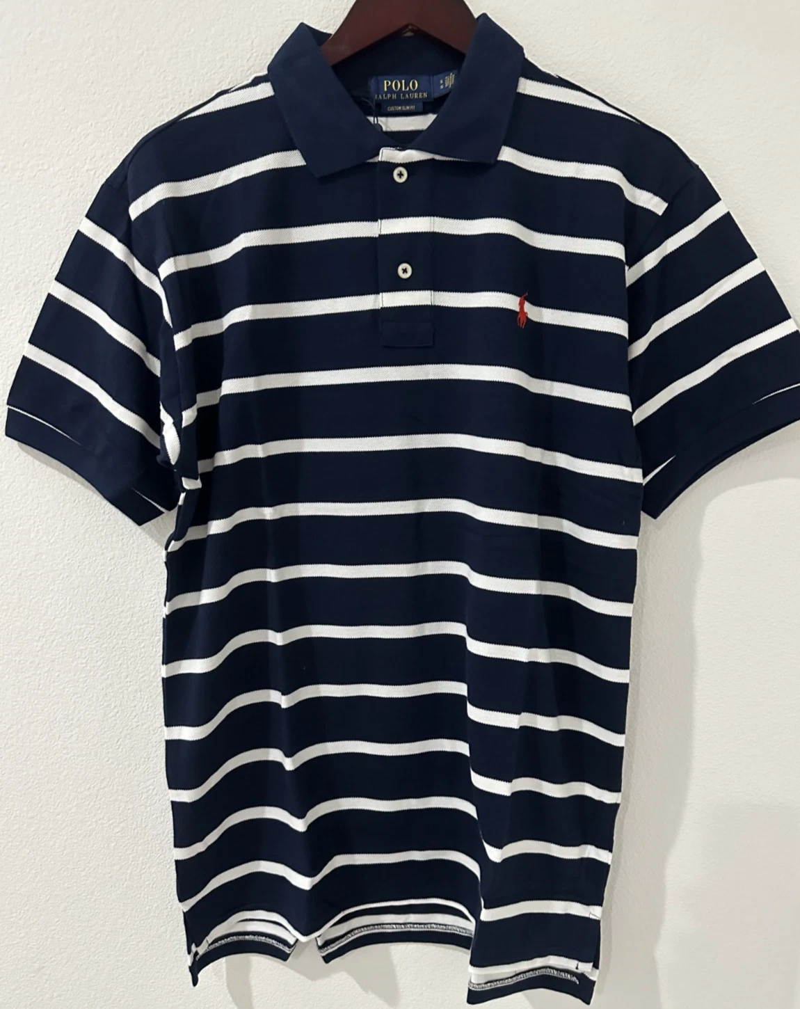 Ralph Lauren Men's Custom Slim Fit Polo Shirt Navy/White Stripe XL Mesh New
Opens in a new window or