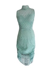 MISS MILNE LONDON GREEN LACE OVERLAY SLEEVELESS SIDE BONED PENCIL DRESS. UK 8.