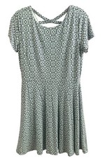 LOFT Steel Blue + White Criss Cross Back Short Sleeve Fit-N-Flare Knit Dress 6
