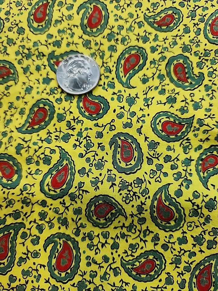 Bold Yellow Red Green Paisley Floral Calico Cotton Sewing Fabric 35"w X 2.9yds  - Image 3 of 4