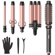 5 in 1 Curling Wand Set, Dual Voltage Iron with Interchangeable Barrels
