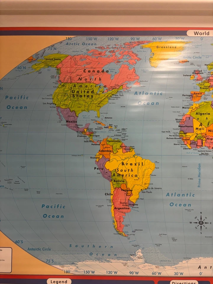 Mapas escolares desplegables mundo de 3 capas, vintage de EE. UU., salvamento, antiguo, antiguo. Foto 2 de 4