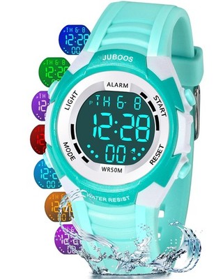 Waterproof Kids Digital Sports Watch, LCD Display, 7-Color LED Lights, Stopwatch