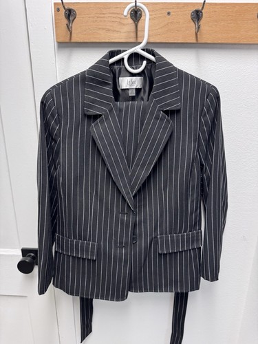 Women's Le Suit Pinstriped Pants Suit R Black Size 14 Petite
