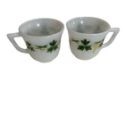 2 Small Vintage Milk Glass Demitasse Tea Cups Hand Painted Espresso Cups 2” Tall