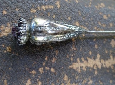 antike edwardianische 925 STERLINGSILBER lila Strass 7'' lange Hutnadel -407