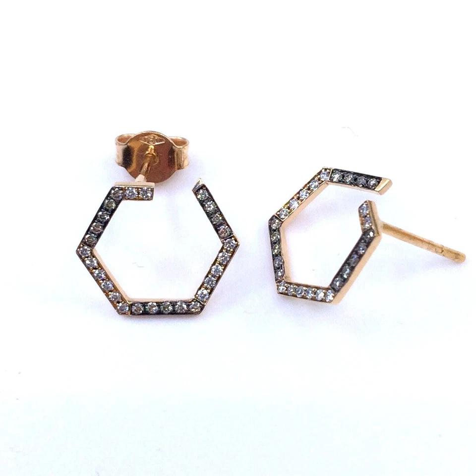 Aretes de aro planos de oro rosa de 18 quilates | Deslumbrantes diamantes blancos y coñac naturales Foto 3 de 4