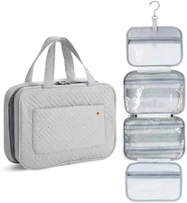 Travel Toiletry Bag Organizer Gray Makeup Hanging Hook Water Resistant Bag