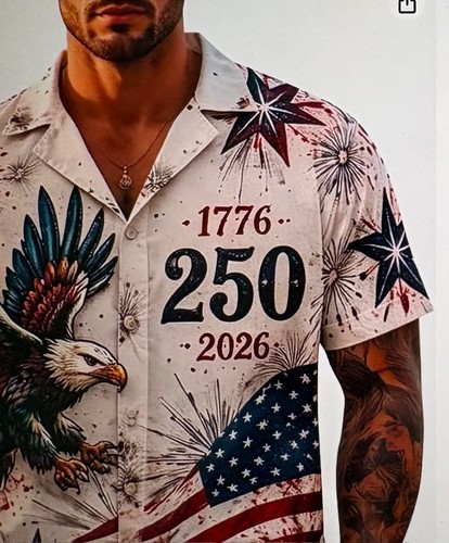 Men's America 250Th Patriotic 1776-2026 Camp Shirt - 3 XL