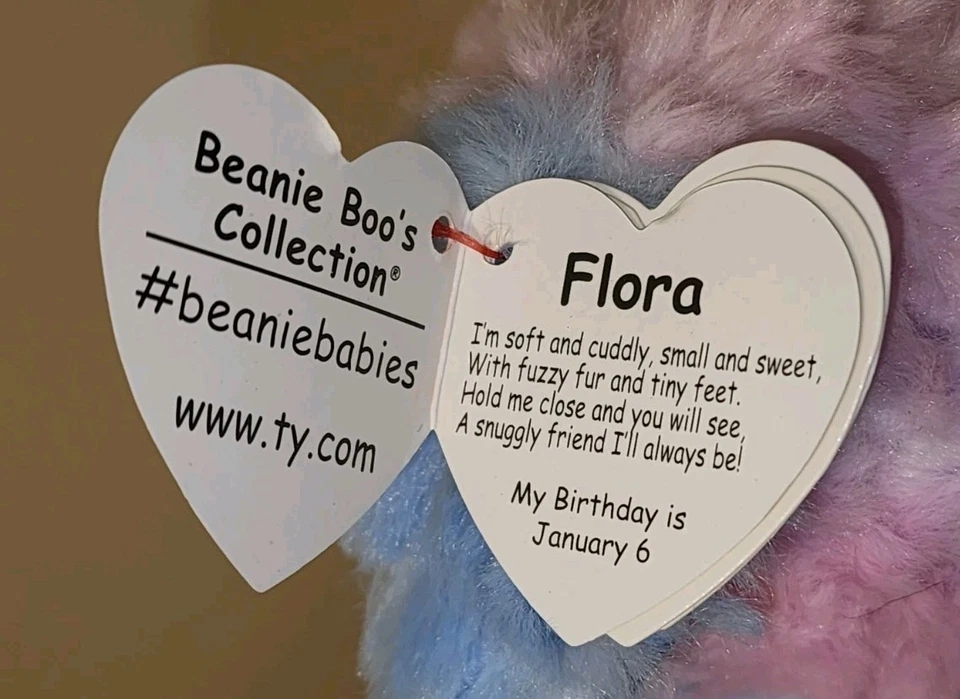 Ty Beanie Boos FLORA the Pink & Blue Ty-Dyed Poodle Dog 6" NEW Plush Stuffed Toy - Image 4 of 4