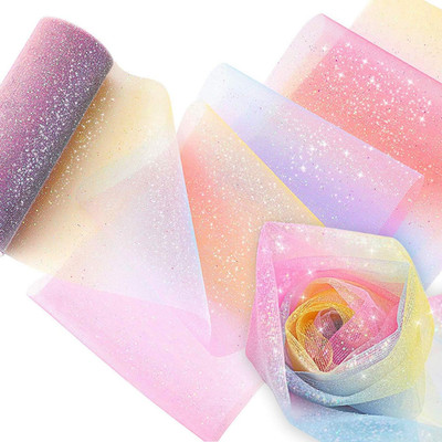 Rainbow Glitter Tulle Rolls Gradient Shimmer Spool Ribbon for Table Chair Sash B