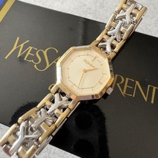 Yves Saint Laurent Watch 2.4x2.4 cm Quartz Gold 17 cm Vintage Rare Japan