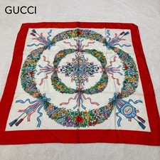 Gucci Square Scarf Botanical Silk Large 33.9in Vintage Floral Motif