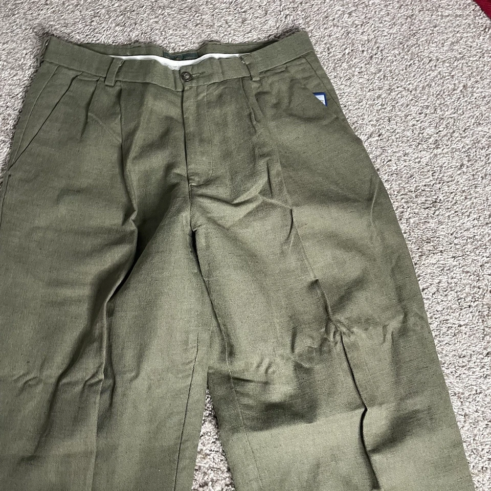 De Colección Pantalones Dockers Para Hombres 32x32 Lino Plisado Espiga Pantalones Relajados Oliva Foto 3 de 4