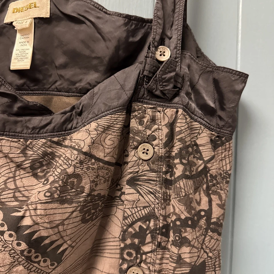 Винтажный Diesel серый черный печать без рукавов блузка бак слишком размер L боковые кнопки - Изображение 2 из 4