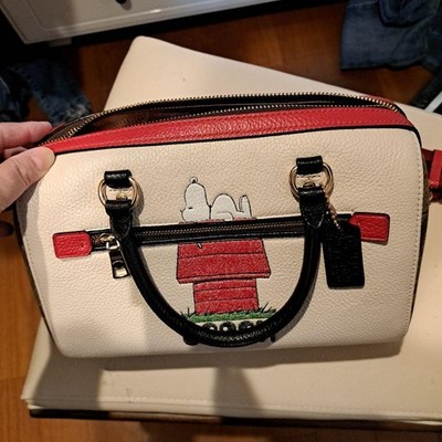 Coach x Peanuts Rowan Satchel Snoopy Chalk Multi Canvas Leather Crossbody Bag