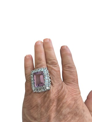 Rarities Carol Brodie Amethyst , Blue Topaz and White Zircon Statement Ring Sz 7