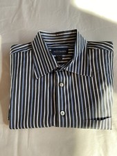 Scott Barber Men  s Button Down Large Blue Black Stripe Long Sleeve Knit Shirt