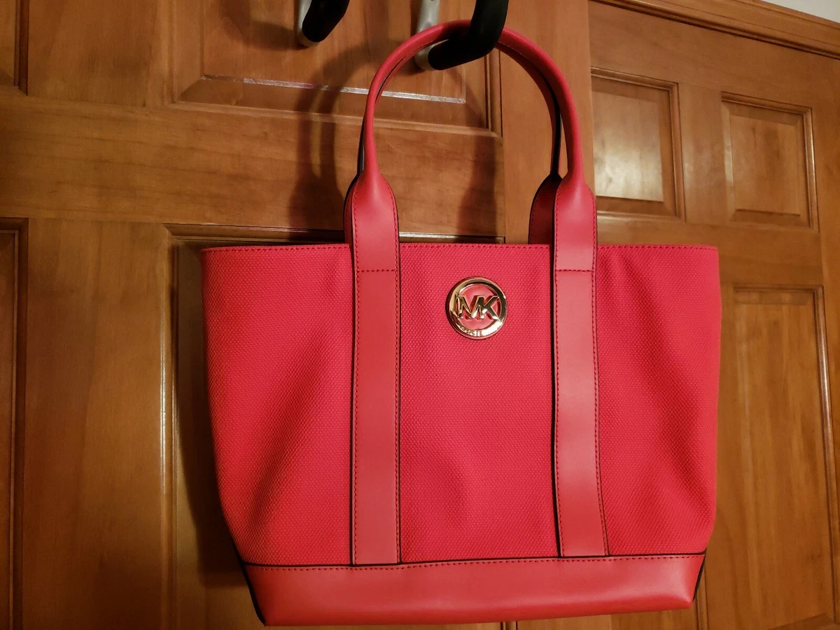 NWT Michael Kors Fulton canvas dark Sangria medium tote New