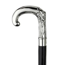 Men's Brass Designer Wooden Walking Stick Vintage SIlver Brass Handle Cane Gift