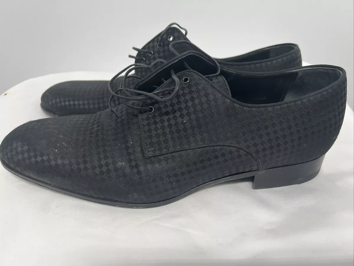 LOUIS VUITTON Size 12 Black Damier Leather Lace Up Dress Shoes at