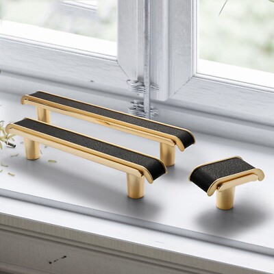 3.78'' 5'' Gold Black Leather Cabinet Door Handles Dresser Drawer Knobs | eBay 3.78'' 5'' Gold Black Leather Cabinet Door Handles Dresser Drawer Knobs | eBay