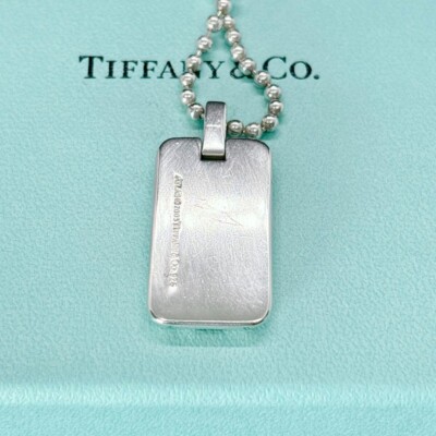 TIFFANY & Co. Atlas Dog Tag Plate Ball Chain Necklace Pendant