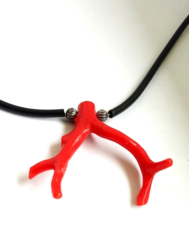 COLLANA RAMO CORALLO ROSSO NATURALE SARDEGNA CAUCCIU ARGENTO 925 PORTAFORTUNA - Immagine 2 di 4