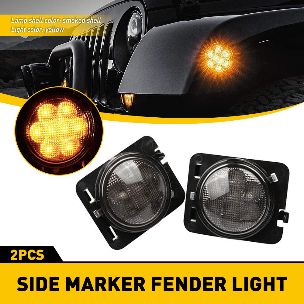 Smoked LED Side Marker Amber Lights for Jeep Wrangler JK 2007-2018