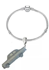refA22 Op Olympia 2 Door 3D Pewter effect Car on a plated snake bracelet