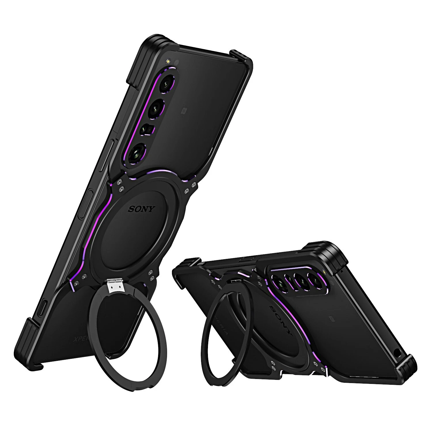 Magnetic Metal Armor X Type Rimless Stand Case For Sony Xperia 1 V , Xperia 1 IV - Picture 3 of 18