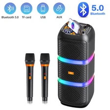 Portable Bluetooth Speaker Stereo Subwoofer Heavy Bass Sound System+2 Microphone