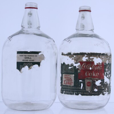 Coca-Cola 鉄看板　 1リットル ガラス瓶 Lot of 2 1960's 1 Gallon Coca Cola Coke Syrup Glass Bottle Jug w