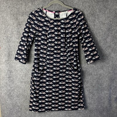 Boden Dress Women's Petite 4P Blue Corduroy Swan All Over Print