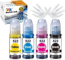 4 Printer Refill Dye ink Bottle Black Cyan Magenta Yellow 70ml Compatible 522