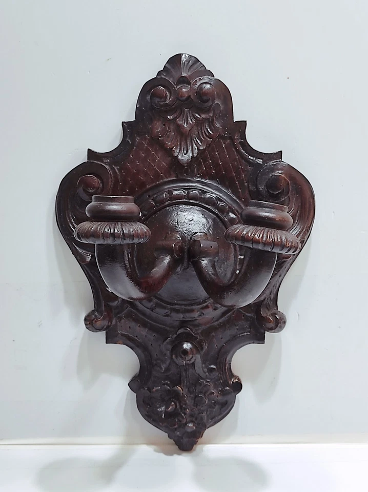 Applique antiche in legno intagliato appliques vintage candeliere da parete - Immagine 2 di 4