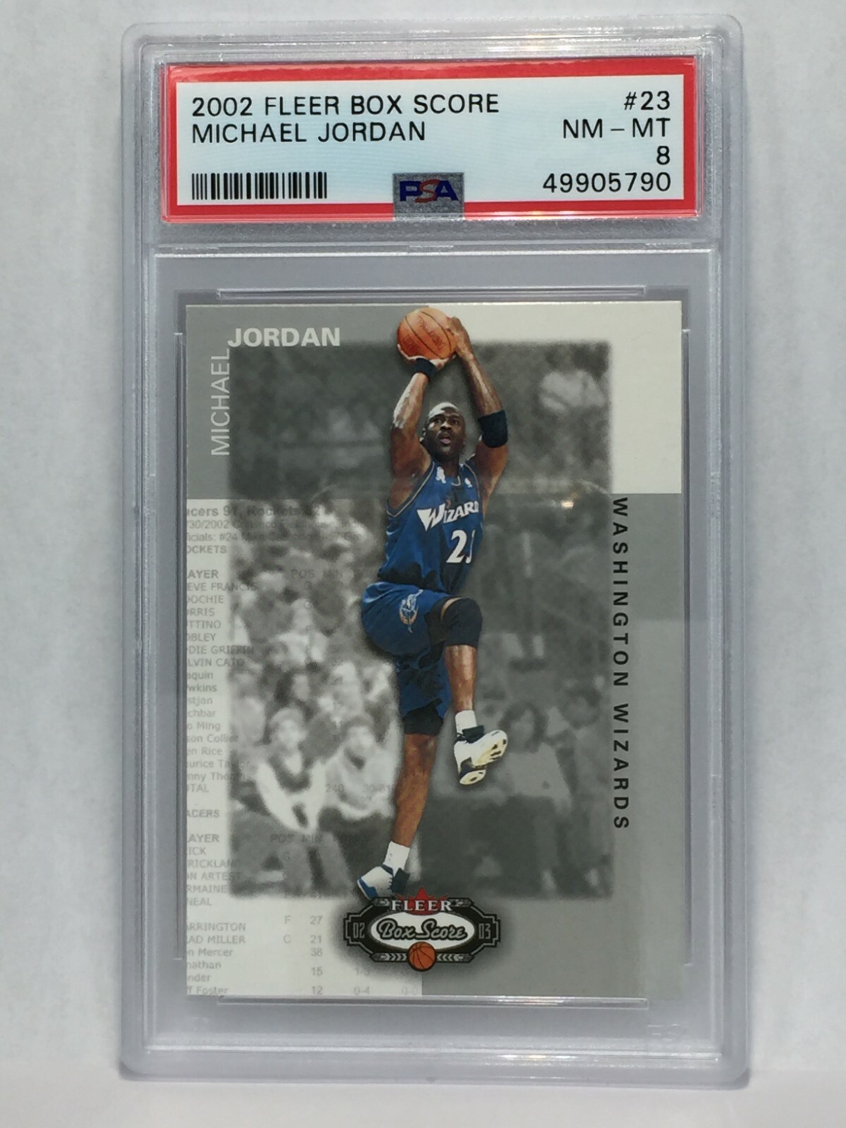 2002-03 FLEER MICHAEL JORDAN WIZARDS BOX SCORE #23 PSA 8 HOF BULLS GOAT NEW CASE