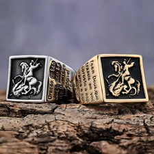 St. George Protect Carving Design Ring Dragon Killer st Michael Hero Archangel