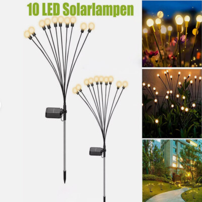 2xGlühwürmchen Leuchte Solar 10LED Gartenlichter Wasserdicht Firefly Solarlampen