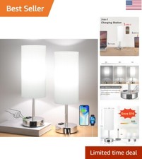 Set of 2 Touch Bedside Table Lamps with USB Ports and AC Outlet - Modern Whit...